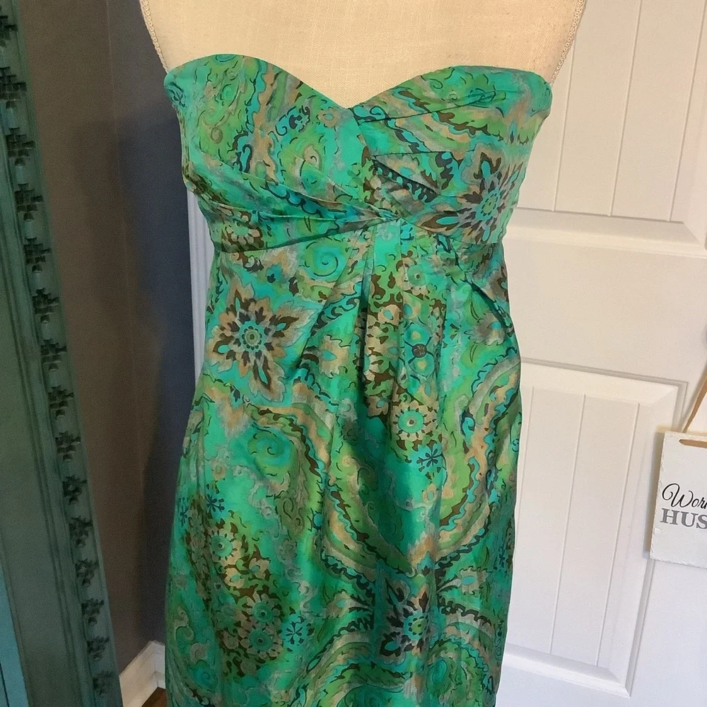 J. Crew Strapless Turquoise and Green Silk Dress - Picture 2 of 6